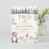 冬の森の動物たち　ワイルドな2歳の誕生日 招待状 (スタンド正面)