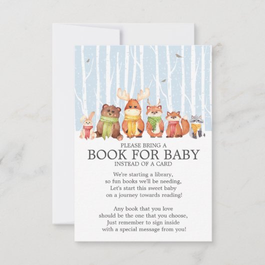 冬の森の動物たち 男の子 シャワー ブック 赤ちゃんのために 招待状 (正面)