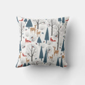 冬の森の動物と木のミニマルなパターン クッション (裏面)