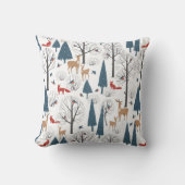 冬の森の動物と木のミニマルなパターン クッション (正面)