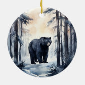 冬の森の動物の上に黒いクマ セラミックオーナメント (裏面)