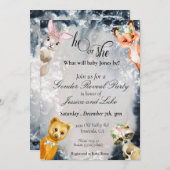 冬の森の動物の休日を性別で明らかにする 招待状 (正面/裏面)