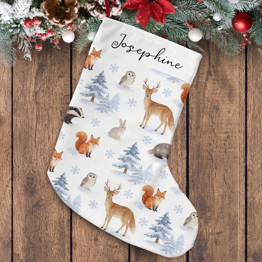 冬の森の動物の個性的なデザイン スモールクリスマスストッキング