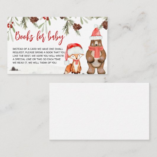 冬の森の動物の冷たい外の本ベビー エンクロージャーカード (正面/裏面)