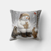 冬の森の動物の友達と雪だるま クッション (裏面)