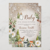 冬の森の動物の寒い外の赤ちゃんシャワー 招待状 (正面/裏面)