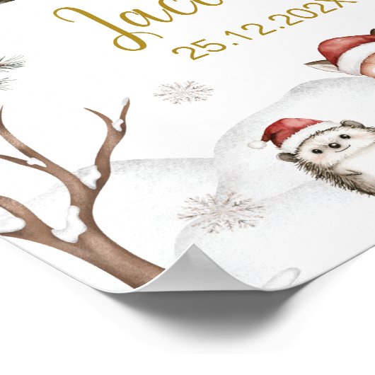 冬の森の動物の最初の年の写真マイルストーン ポスター (角)