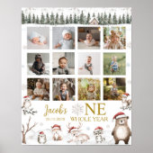 冬の森の動物の最初の年の写真マイルストーン ポスター (正面)