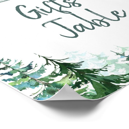 冬の森の動物の松の木の贈り物テーブル ポスター (角)