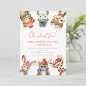 冬の森の動物の森の動物1st誕生日パーティー 招待状 (スタンド正面)