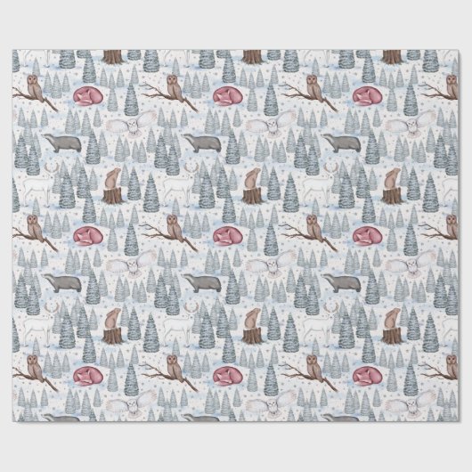 冬の森の動物の自然クリスマスパターン ラッピングペーパー (フラット)