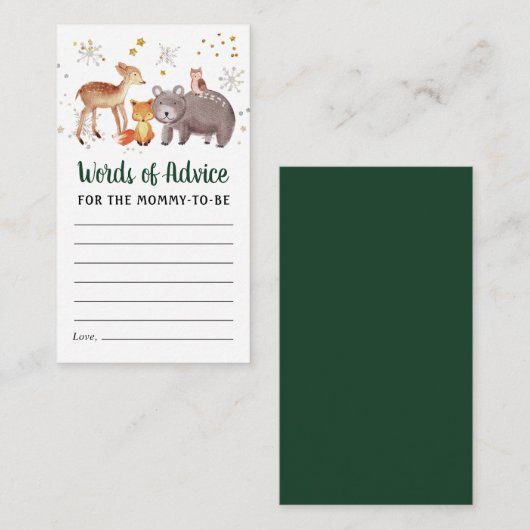 冬の森の動物の言葉アドバイスの赤ちゃんシャワー エンクロージャーカード (正面/裏面)