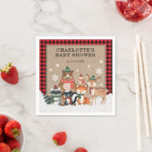 冬の森の動物の赤ちゃんシャワー1st誕生日 スタンダードカクテルナプキン (インサイチュ)