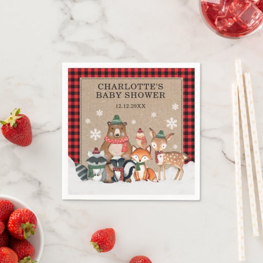 冬の森の動物の赤ちゃんシャワー1st誕生日 スタンダードカクテルナプキン (インサイチュ)