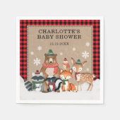 冬の森の動物の赤ちゃんシャワー1st誕生日 スタンダードカクテルナプキン (正面)