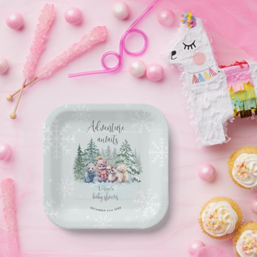 冬の森の動物の雪の赤ちゃんシャワー ペーパープレート (パーティー)