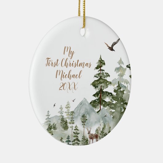 冬の森の動物ウッドランド初めてのクリスマス セラミックオーナメント (右)