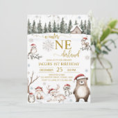 冬の森の動物オンダーランド1歳の誕生日 招待状 (スタンド正面)