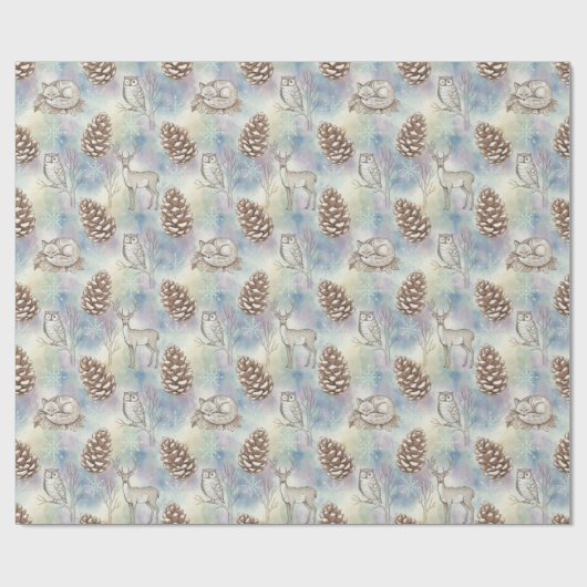 冬の森の動物パターン ラッピングペーパー (フラット)