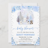 冬の森の動物ベビーシャワー 招待状 (正面)