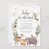 冬の森の動物ベビー冷たいシャワー 招待状 (正面)