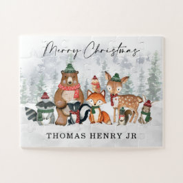 冬の森の動物メリークリスマスホリデー ジグソーパズル