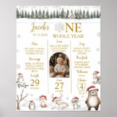 冬の森の動物1st誕生日マイルストーン写真 ポスター (正面)