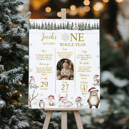 冬の森の動物1st誕生日マイルストーン写真 ポスター