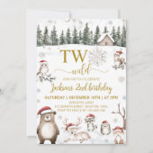 冬の森の動物2野生の2番目の誕生日 招待状 (正面)