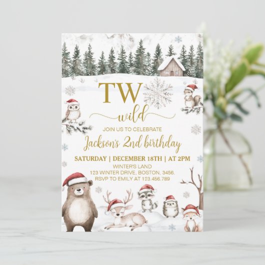 冬の森の動物2野生の2番目の誕生日 招待状 (スタンド正面)