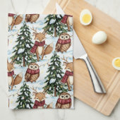 冬の森の動物 クリスマスパターン キッチンタオル (四つ折り)