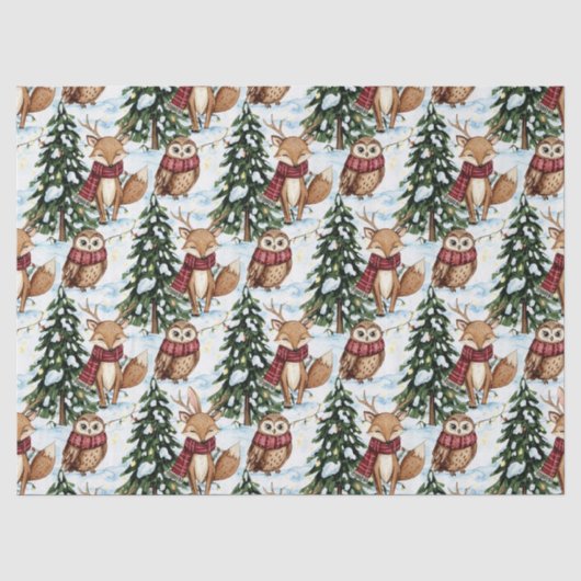 冬の森の動物 クリスマスパターン 薄葉紙 (正面)