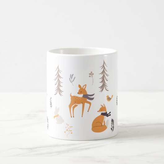 冬の森の動物 フォークアート クリスマス コーヒーマグカップ (中央)