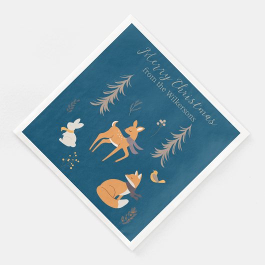 冬の森の動物 フォークアート ブルー クリスマス (コーナー)