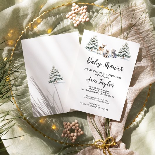 冬の森の動物 ベビーシャワー 招待状