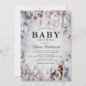 冬の森の動物 水彩 ベビーシャワー 招待状 (正面)