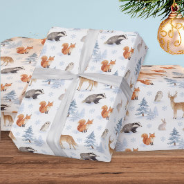 冬の森の動物 野生動物 クリスマス ラッピングペーパー