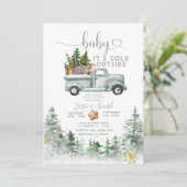 冬の森の外で寒い動物の赤ちゃんシャワー 招待状 (スタンド正面)