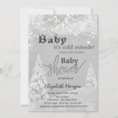 冬の森の外で寒い灰色の赤ちゃんシャワー 招待状 (正面)
