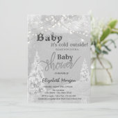冬の森の外で寒い灰色の赤ちゃんシャワー 招待状 (スタンド正面)