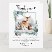 冬の森の外の寒い動物ありがとう サンキューカード (正面)