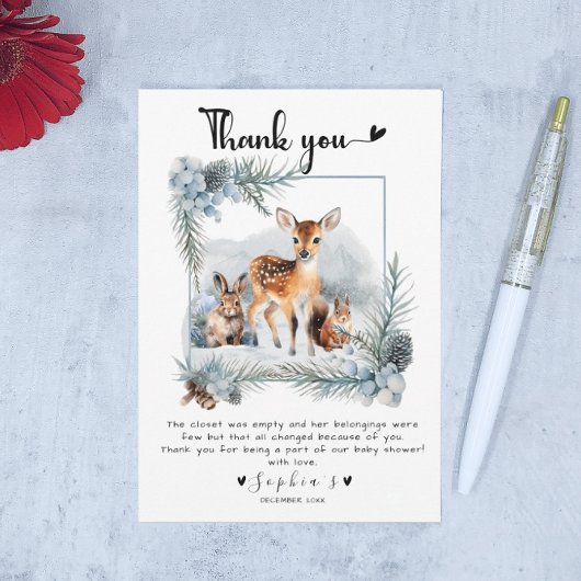 冬の森の外の寒い動物ありがとう サンキューカード