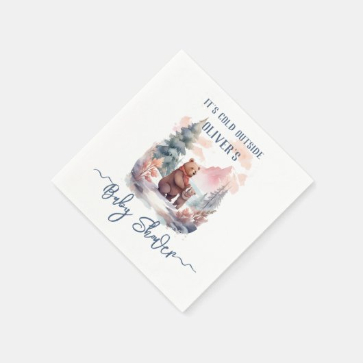 冬の森の外の寒さは赤ちゃんシャワーを浴びる スタンダードカクテルナプキン (角)