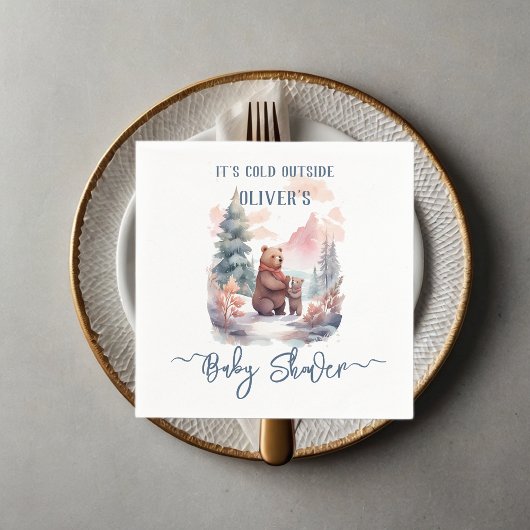 冬の森の外の寒さは赤ちゃんシャワーを浴びる スタンダードカクテルナプキン