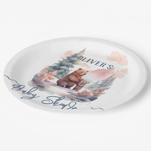 冬の森の外の寒さは赤ちゃんシャワーを浴びる ペーパープレート (アングル)