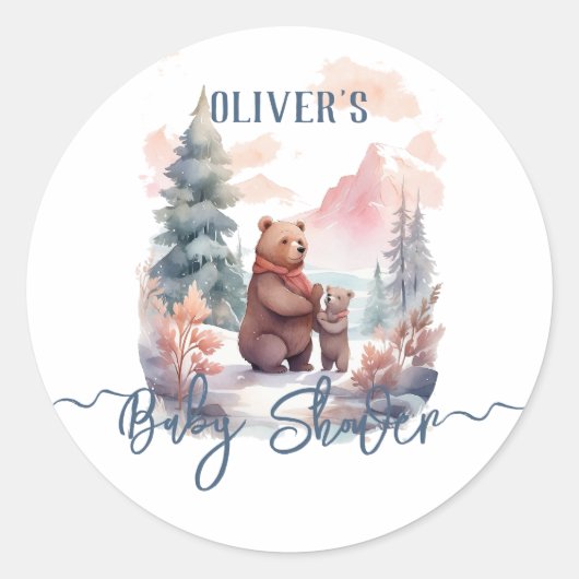 冬の森の外の寒さは赤ちゃんシャワーを浴びる ラウンドシール (正面)