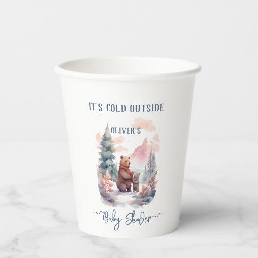 冬の森の外の寒さは赤ちゃんシャワーを浴びる 紙コップ (正面)