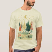冬の森の夜 メンズTシャツ | 静かな月 Tシャツ (正面)
