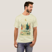 冬の森の夜 メンズTシャツ | 静かな月 Tシャツ (正面フル)