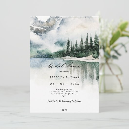 冬の森の山のブライダルシャワー招待 招待状 (スタンド正面)